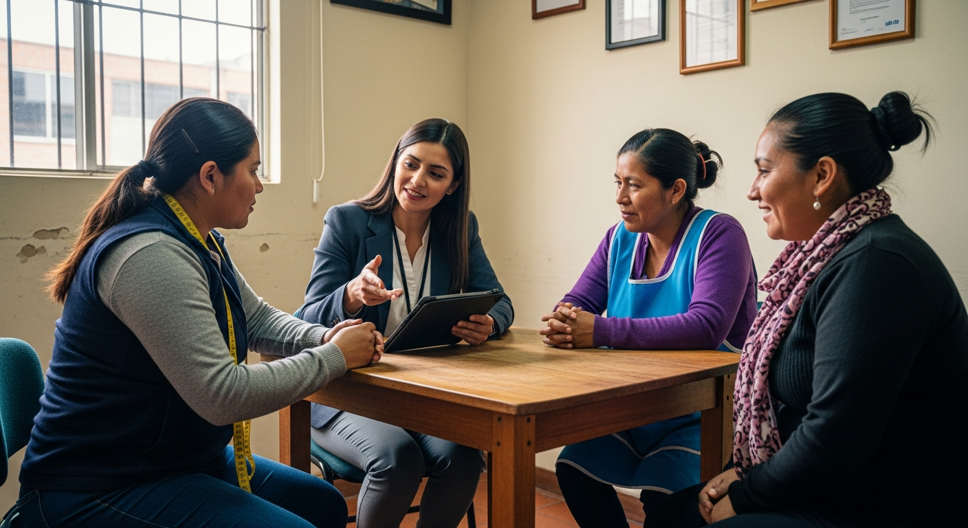 Asesor de Banco Mundo Mujer gestionando microcrédito con Kata Suite en Colombia