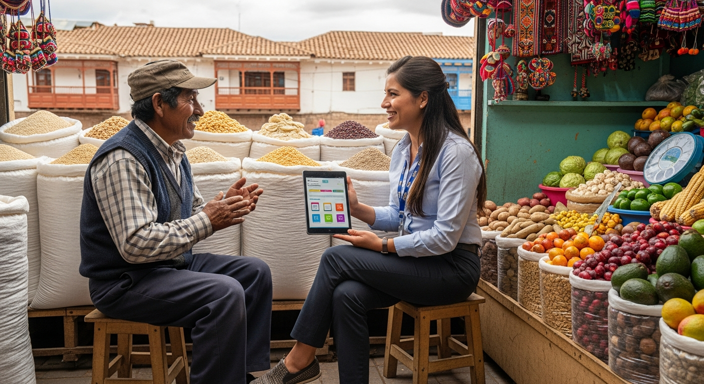 Asesor de Caja Los Andes gestionando microcrédito con Kata Suite en Perú