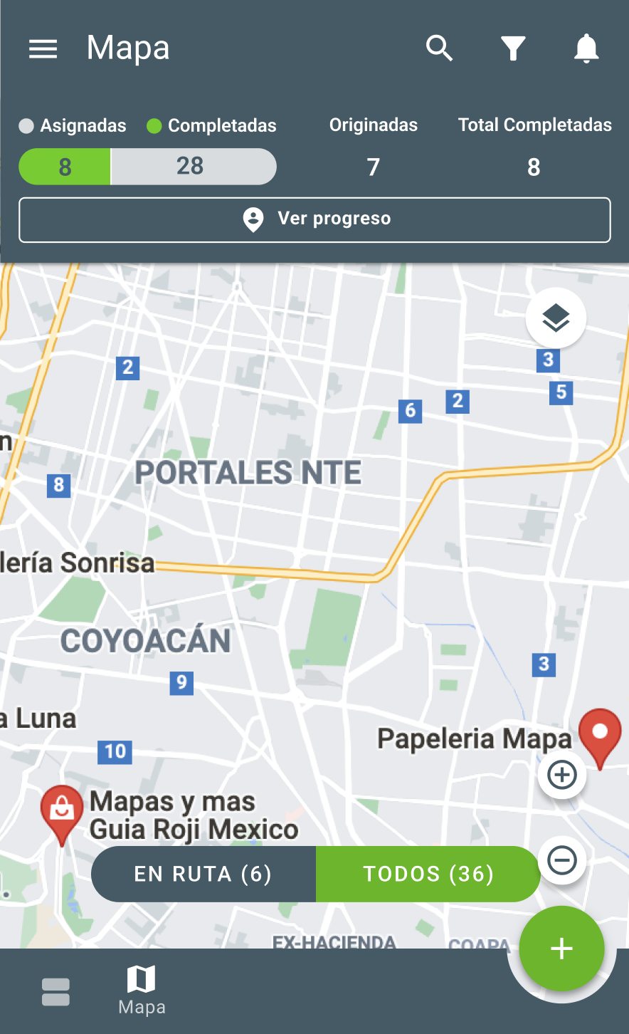 Vista de mapa con \u00f3rdenes