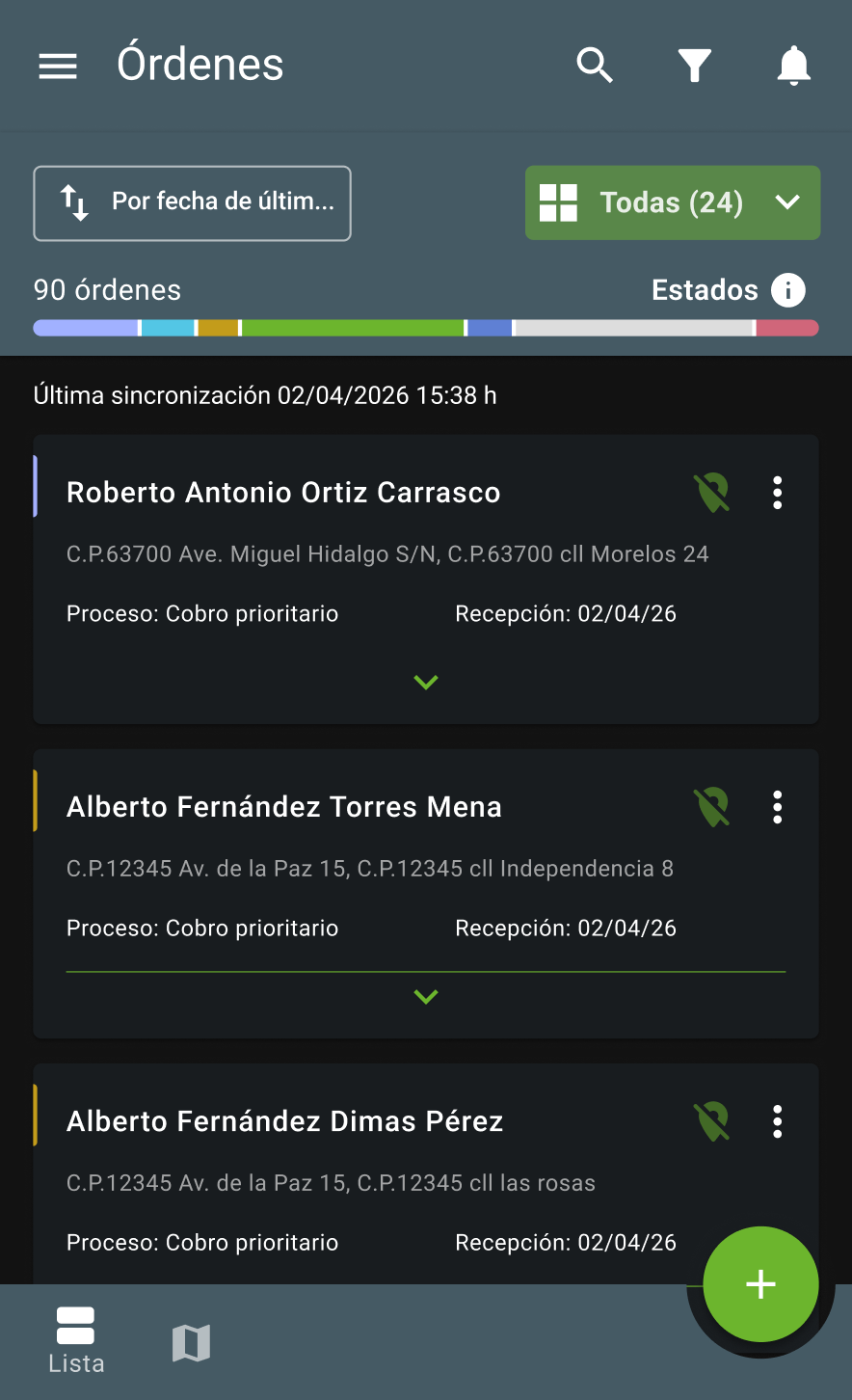 Lista de órdenes comprimidas