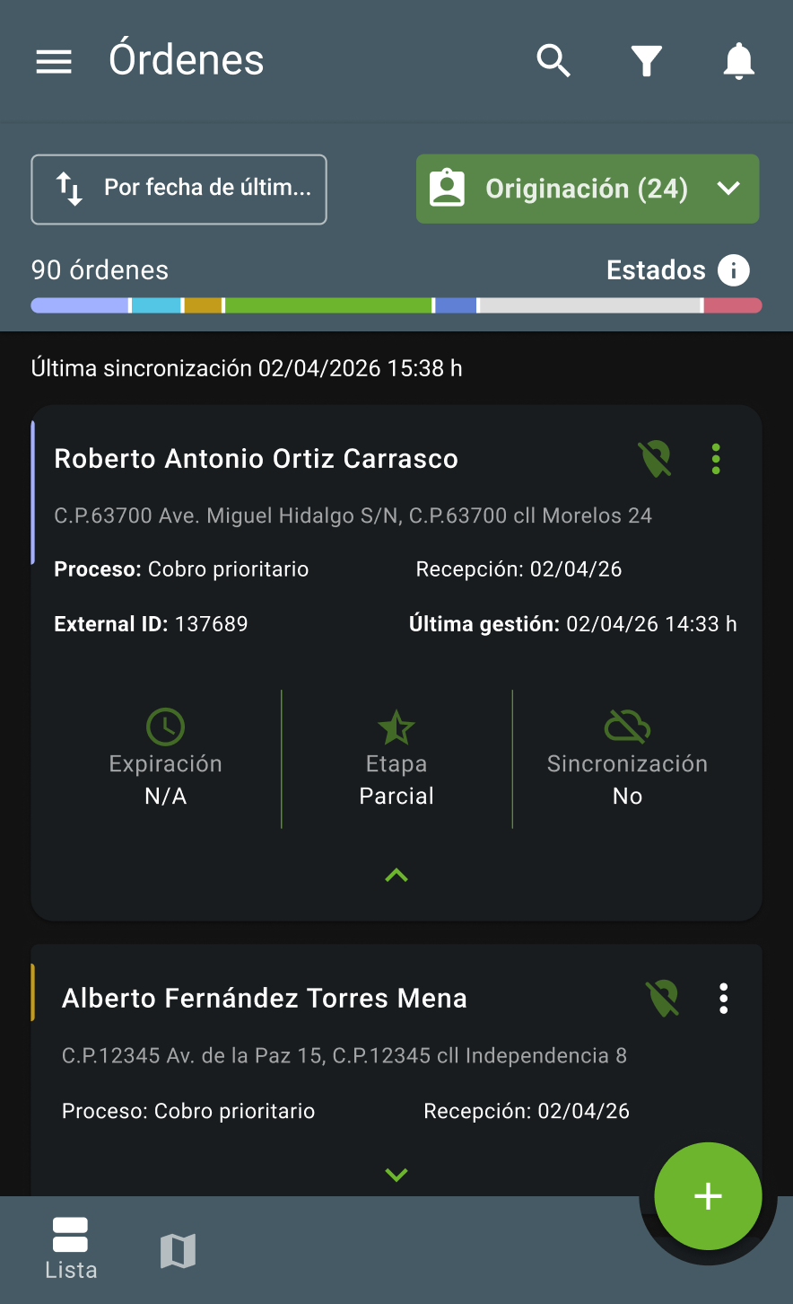 Filtro Originación aplicado
